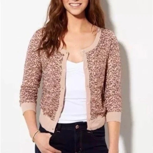 American Eagle Outfitters Rose Gold Sequin Shimmer Sparkle 3/4 Sleeve Cardigan - Picture 1 of 9